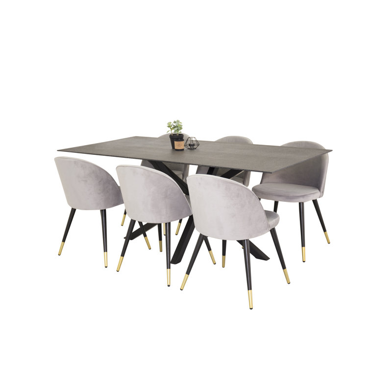 Briallen 6 - Person Dining Set, Light Grey/Brass