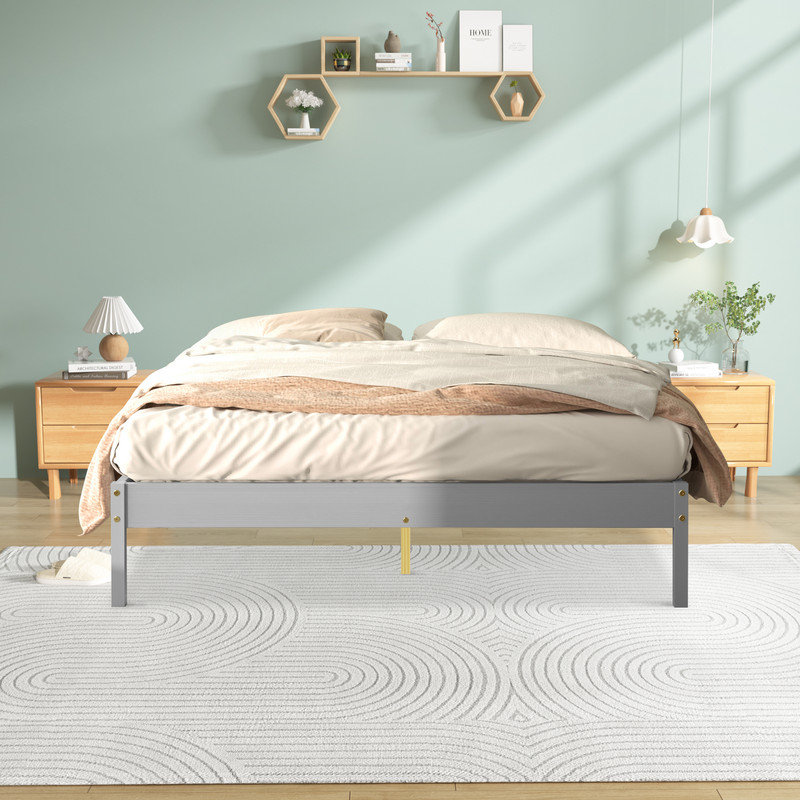 Base de lit plateforme en bois massif Tilon, Grand, Gris