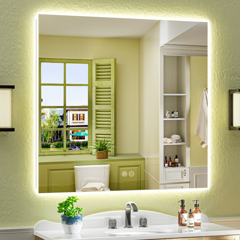 Miroir de salle de bain à DEL avec rétroéclairage, miroir de salle de bain anti-buée avec gradation continue, homologué ETL, étanche IP54, CRI90 +, verre trempé HD