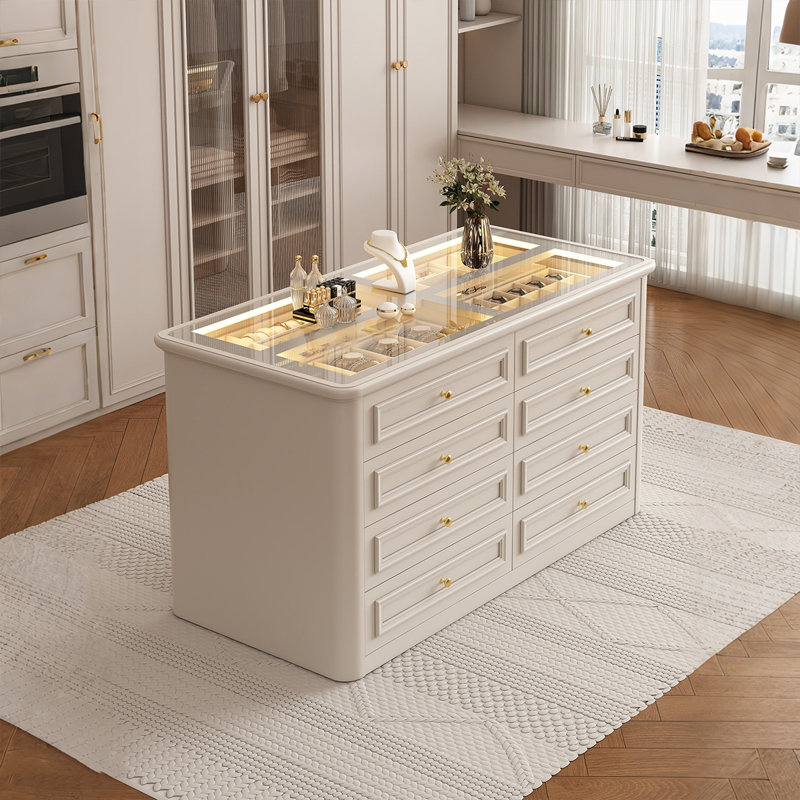Vitrine à bijoux 59,06 po beige avec compartiments de rangement de style tiroir