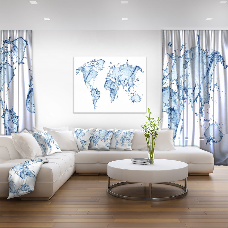 « world map water splash », impression, H 20 po x l 20 po x P 1 po, Toile tendue
