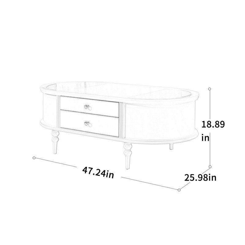 Table basse de style crème, H 18,89 po x L 47,24 po x l 25,98 po