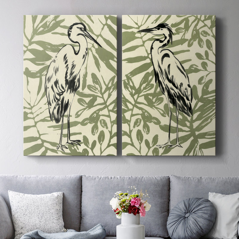 Rétro Parlor Heron III - Toile tendue avec châssis de qualité supérieure - Prêt à être accroché, H 12 po x l 8 po