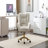 Ivory Velvet Fabric Office Chair, 360 Swivel Home Office Chair, With Gold Metal Base And Universal Wheels-1044763034