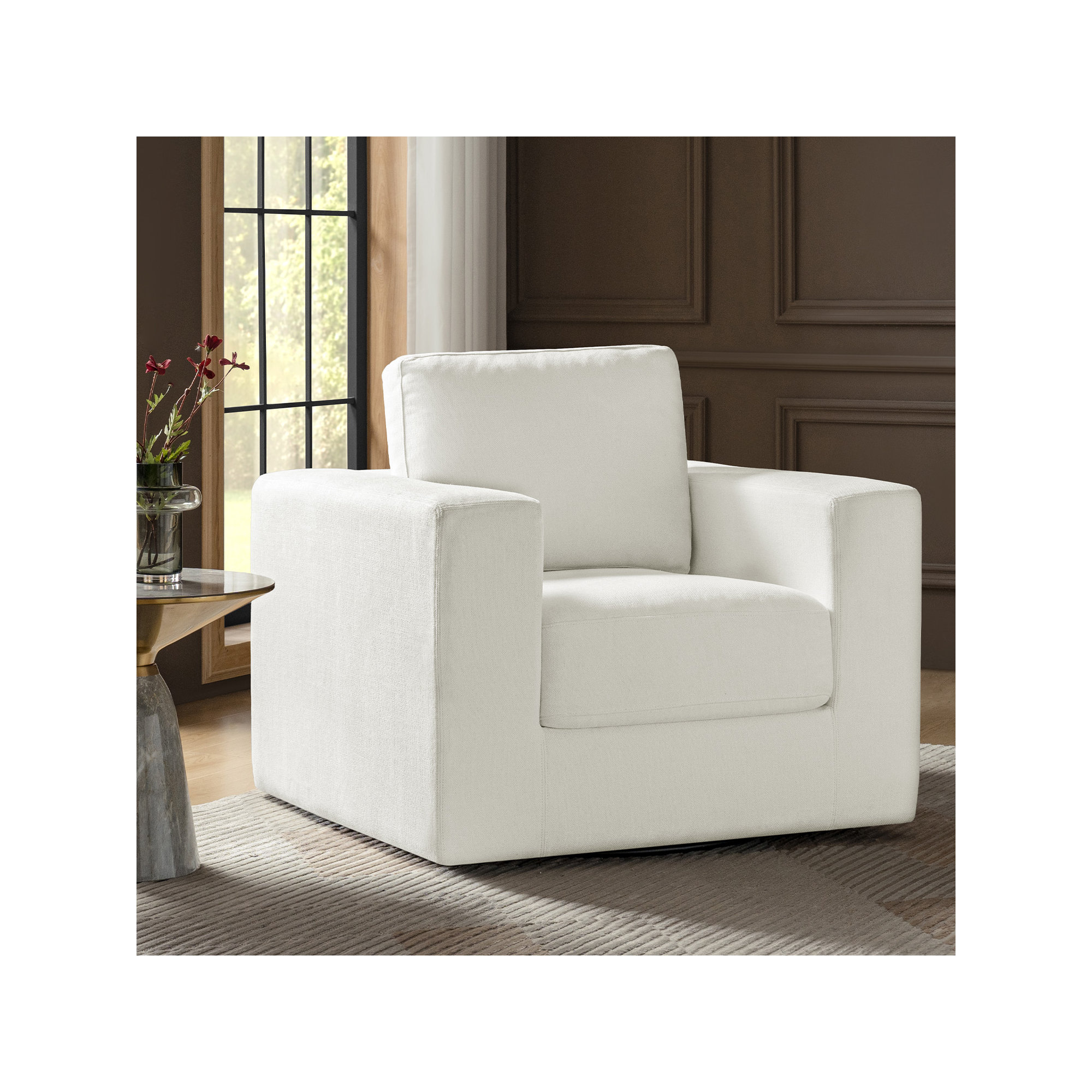 Adley Swivel Accent Chair, Ivory