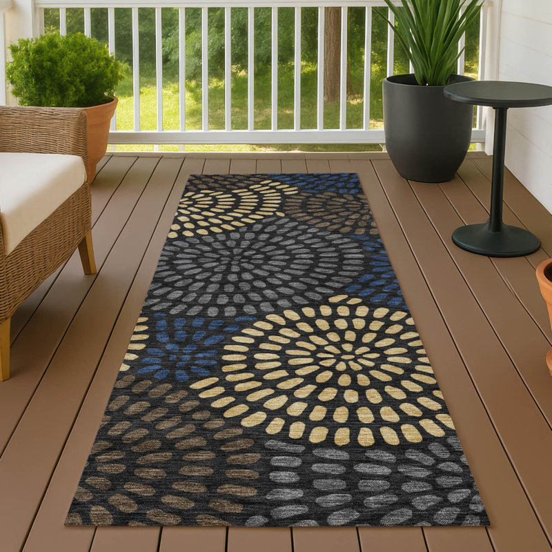 Tapis géométrique intérieur / extérieur lavable à la machine Chantille ACN2492, Noir, Tapis de couloir 2 pi 3 po x 7 pi 6 po