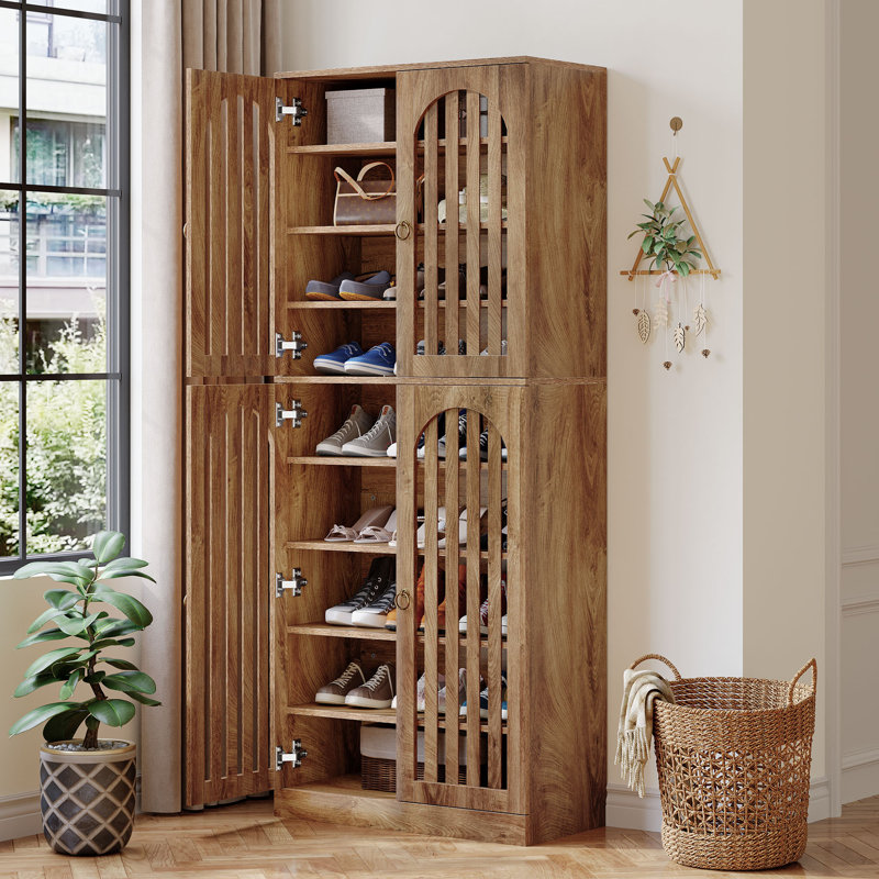 36-Pair Slatted Shoe Storage Cabinet, Brown