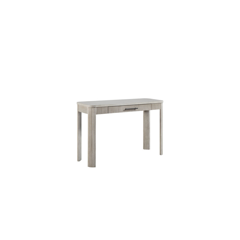 Reeded Front Writing Desk With Storage Drawer – Casual Transitional Design In Birch Veneer, Taupe