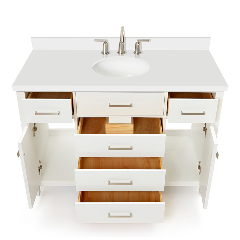 Meuble-lavabo simple 48 po avec plateau en quartz blanc Macnair, Blanc