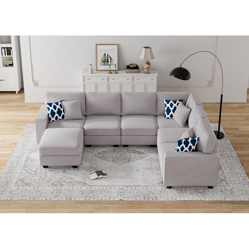 Flexible Combination Module Reversible Sectional Sofa, Gray Polyester Blend