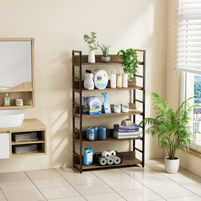 5-tier Industrial Soild Wood Bookshelf - 55’’h Heavy Duty Open Etagere Bookcase With Metal Frame, Extra Tall Bookshelves, Vintage Rustic Display Shelving Unit Organizer For Home Office, Brown