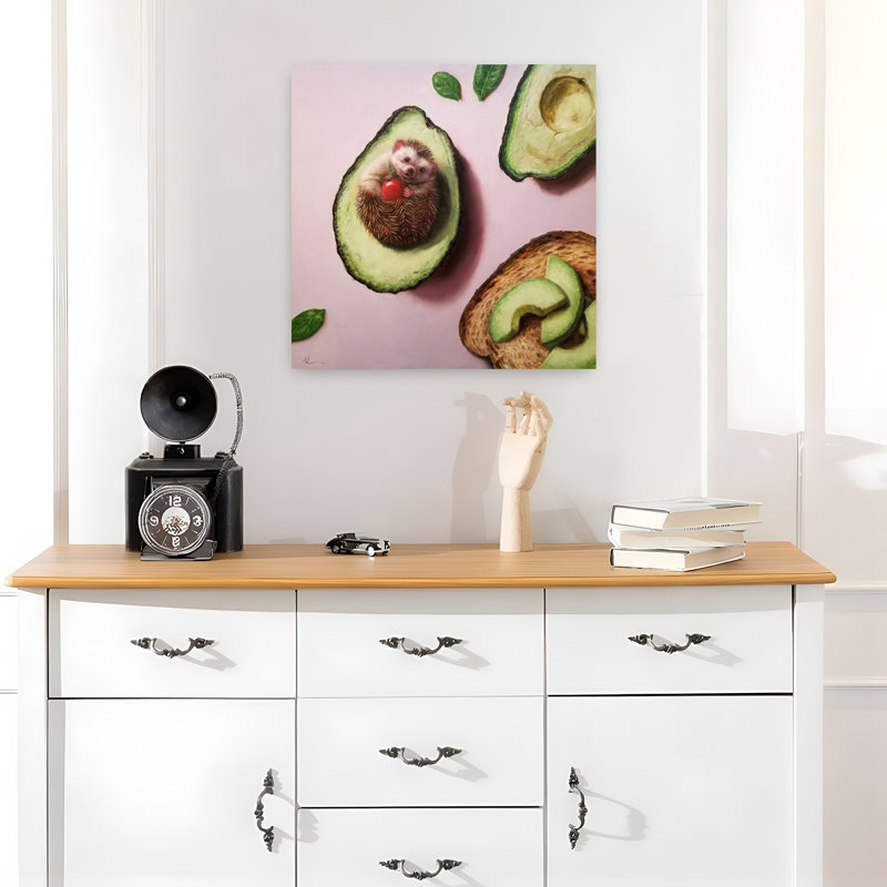 Avocat, toast, fruit, art urbain contemporain, H 18 po x l 18 po