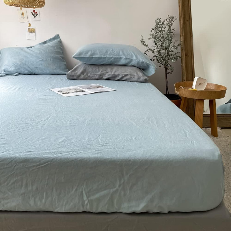 100% Linen Fitted Sheet, Queen Fitted Sheet, Dusty Blue