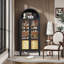 Bibliothèque de 72 po de hauteur avec portes en verre, armoire de cuisine autoportante arquée Farmhouse avec tablettes réglables, bibliothèque moderne avec tiroirs