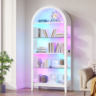 5-Tier Glass Shelf Arched Display Cabinet with RGB Lighting & Motion Sensor