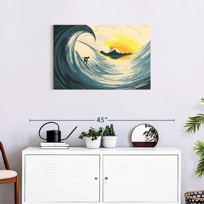 Senne Island Wave And Surfer, 20" H x 30" W
