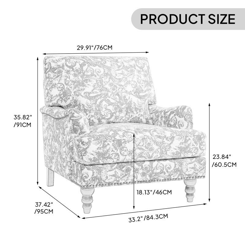 Upholstered Rococo Green Nailhead Trim Accent Chair with Throw Pillow and Solid Wood Legs, Rococo Green Chenille