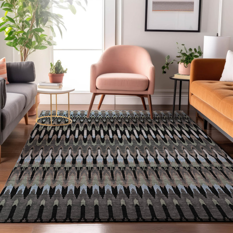 Tapis noir Prisco lavable à la machine de qualité supérieure, Rectangle 9 pi x 12 pi