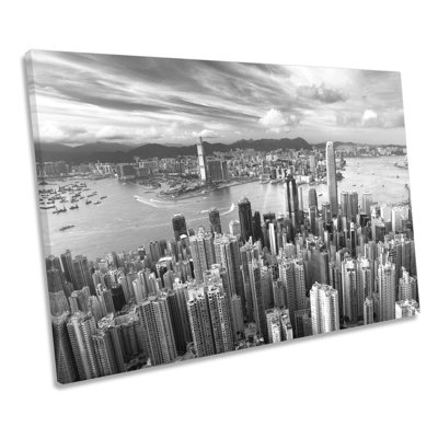 Hong Kong City Skyline B&W - Wrapped Canvas Print