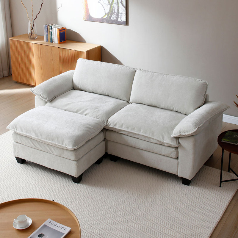84“ Wide L-Shaped Chenille Sectional Sofa Couch For Small Living Space, Beige Chenille