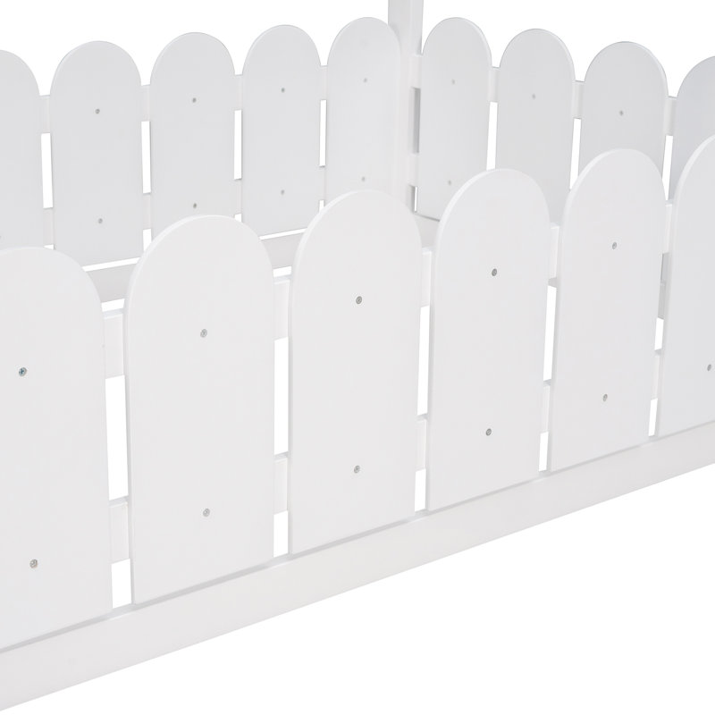 Cadre de lit en bois avec clôture, Lit simple, Blanc