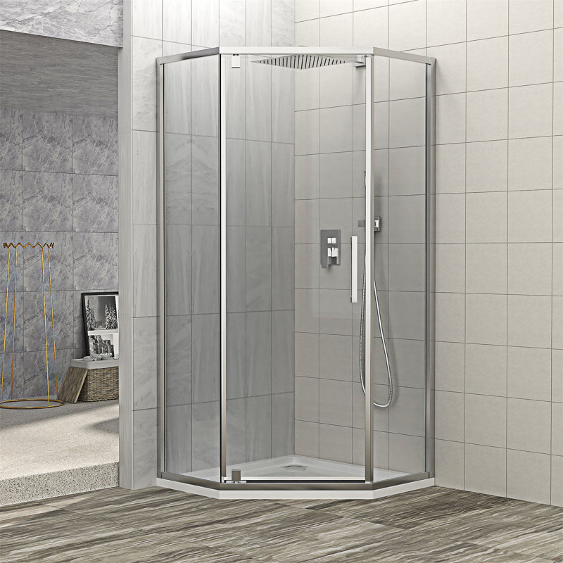 Porte de douche semi-sans cadre à charnière néo-angle