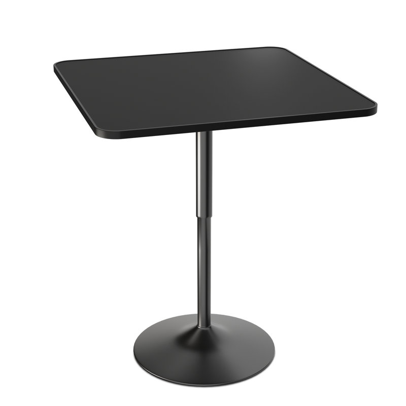 Bistro Pub Table Square Adjustable Height Cocktail Bar Table with Metal Base and Wooden Table Top, Black, 31.5" W x 31.5" L