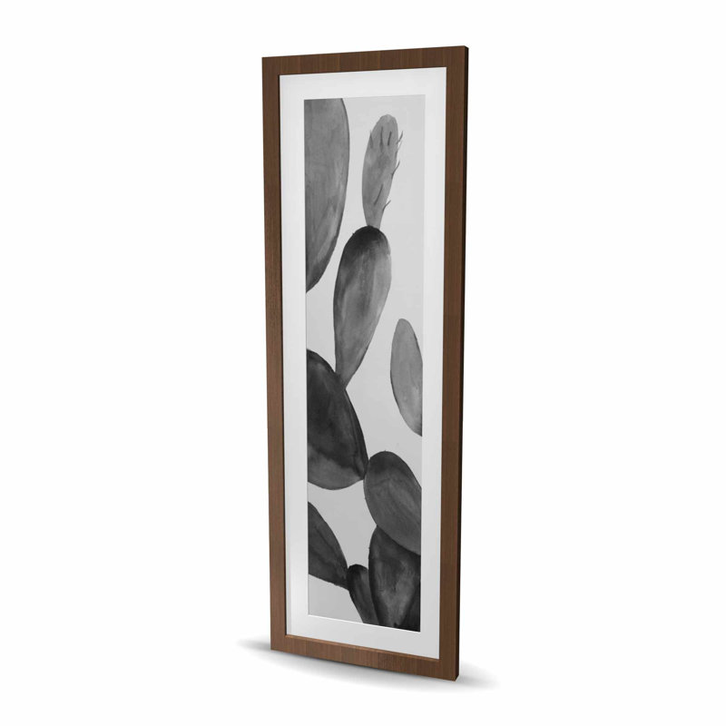 Imprimé cactus en niveaux de gris | Décoration botanique encadrée matte, H 48 po x l 16 po, Brun