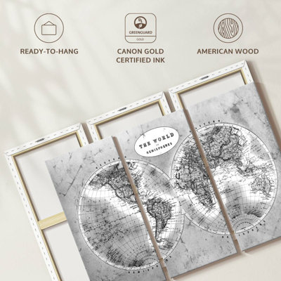 Carte du monde 3 pièces «BW Map» par Tess P