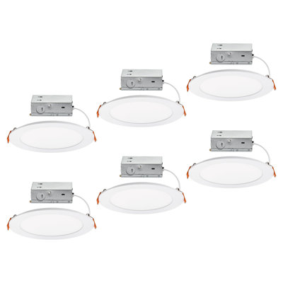 East Grove Home Builder Essential 7in 1,150 Lumens Round LED Recessed Light and Housing for Remodel or New Construction with 5-CCT 2700-3000-3500-4000-5000K in White (Pack of 6) IC-Rated