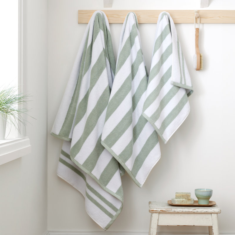 100% Cotton Plush Jacquard Hand Towel, White/Green