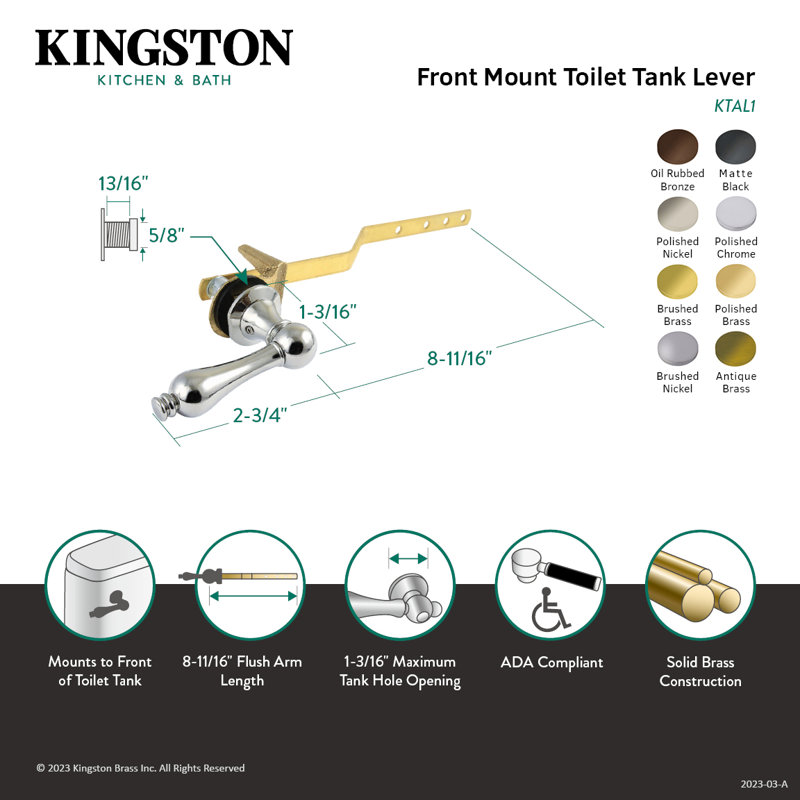 Levier de réservoir de toilette frontal en laiton Kingston, Noir mat