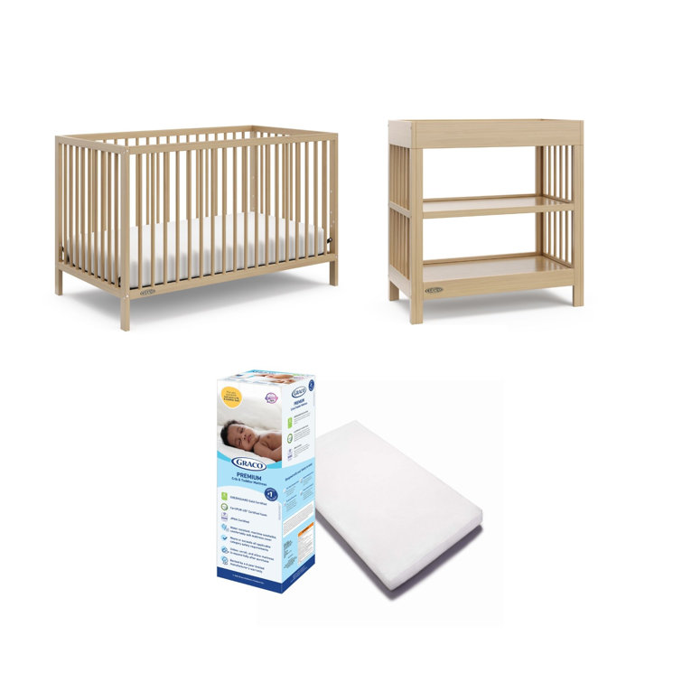 Graco Teddi 5-In-1 Convertible Crib With Mattress And Teddi Changing Table Nursery Set