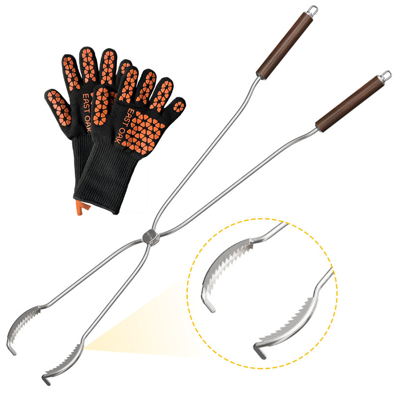 Ensemble d'outils de foyer d'extérieur East Oak et gants ignifuges