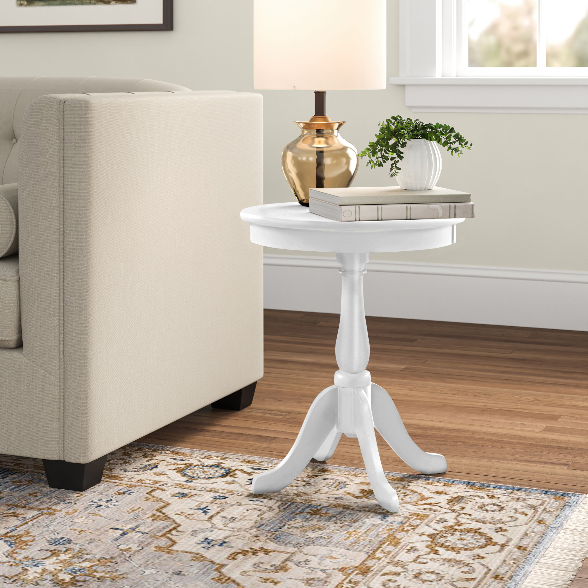 White pedestal best sale side table