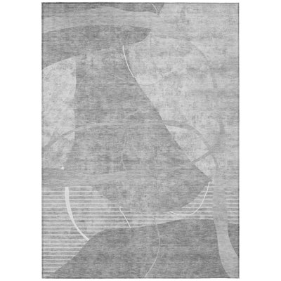10' X 14' Silver Abstract Washable Indoor Outdoor Area Rug
