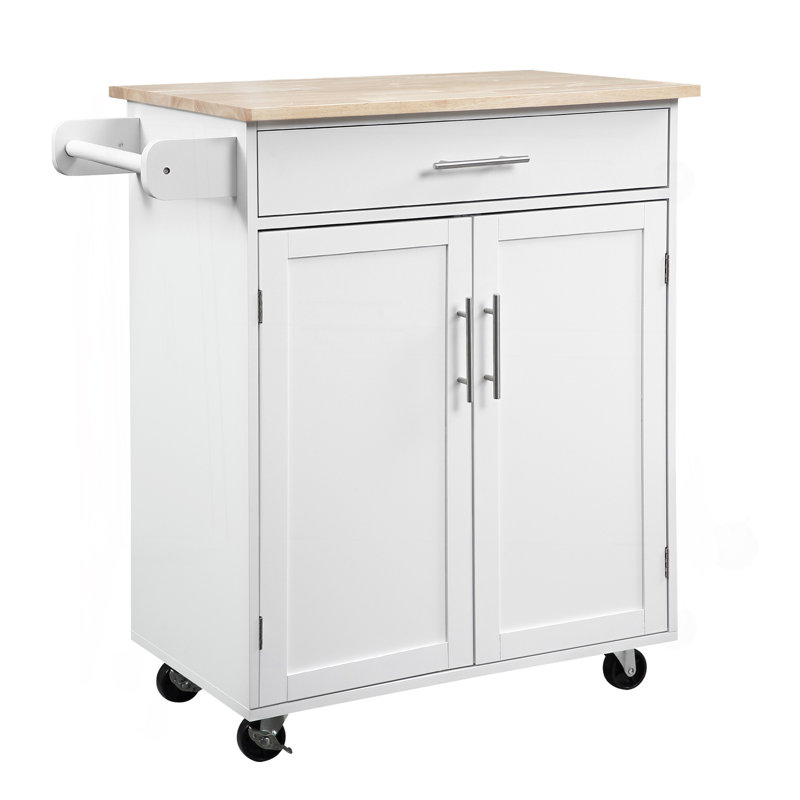 Kitchen Island Cart Rolling Trolley Cart With Drawer, Storage Cabinet & Towel Rack, White