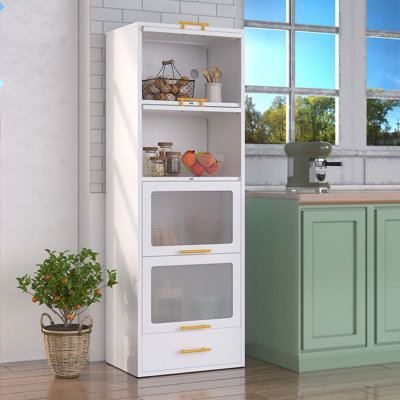 Metal Modern Kitchen Pantry Bathroom Storage Cabinet with Flip Up Doors and Drawer