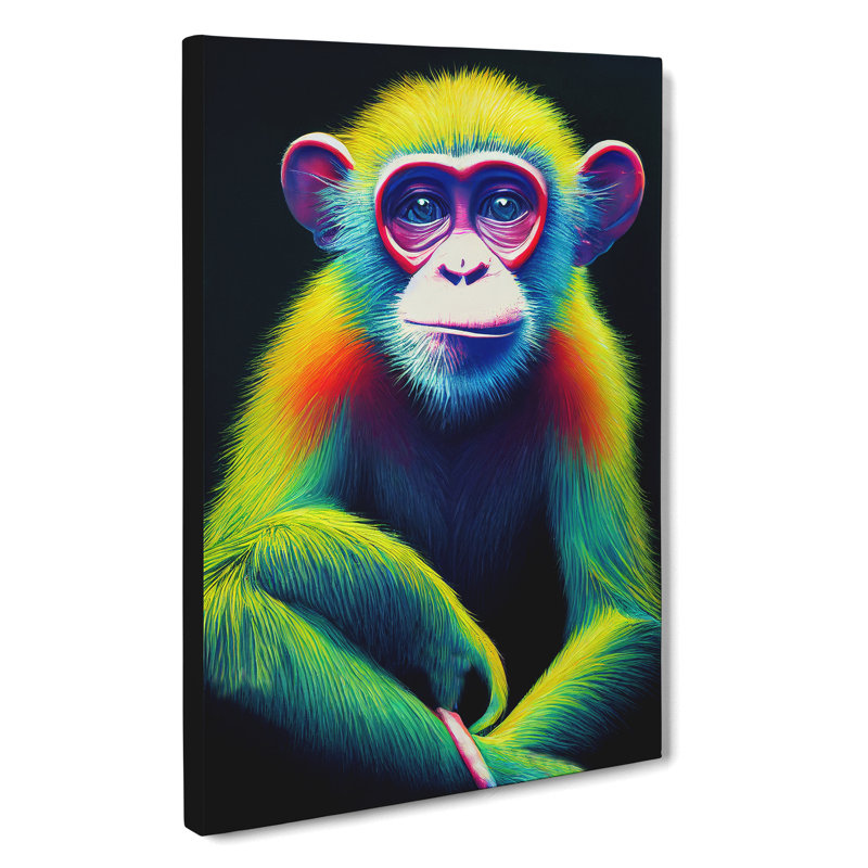 Neon Monkey No.3 - Wall Art, 50cm H x 35cm W x 3cm D, Wrapped Canvas