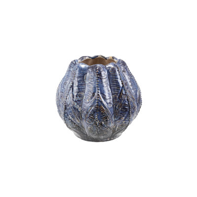 Embossed Stoneware Planter/Vase In Reactive Glaze