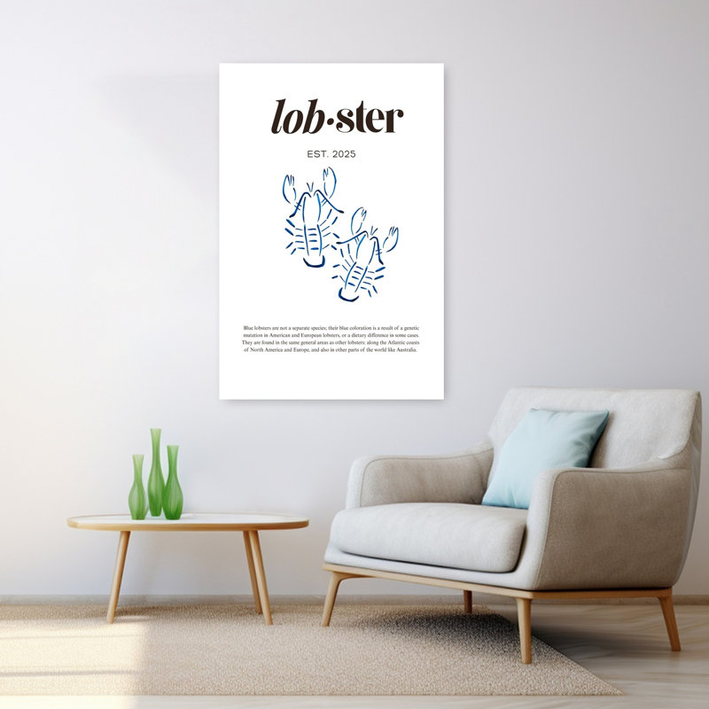 Élégants homards bleus abstraits, minimalistes, moderne, homard, océan, art mural, H 48 po x l 32 po