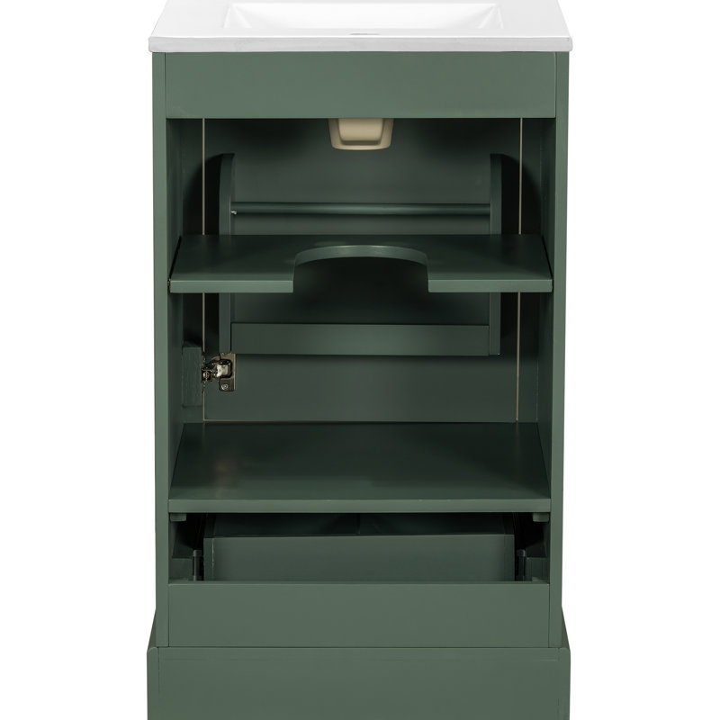 Meuble-lavabo de style moderne de 20 po avec structure en bois massif, lavabo en céramique et support de porte pour un rangement compact et efficace avec tiroir de 20 po