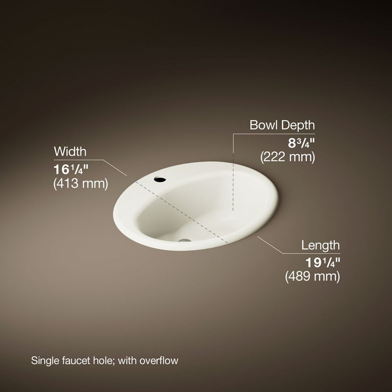 Farmington Metal Oval Drop-In Bathroom Sink with Overflow, Biscuit