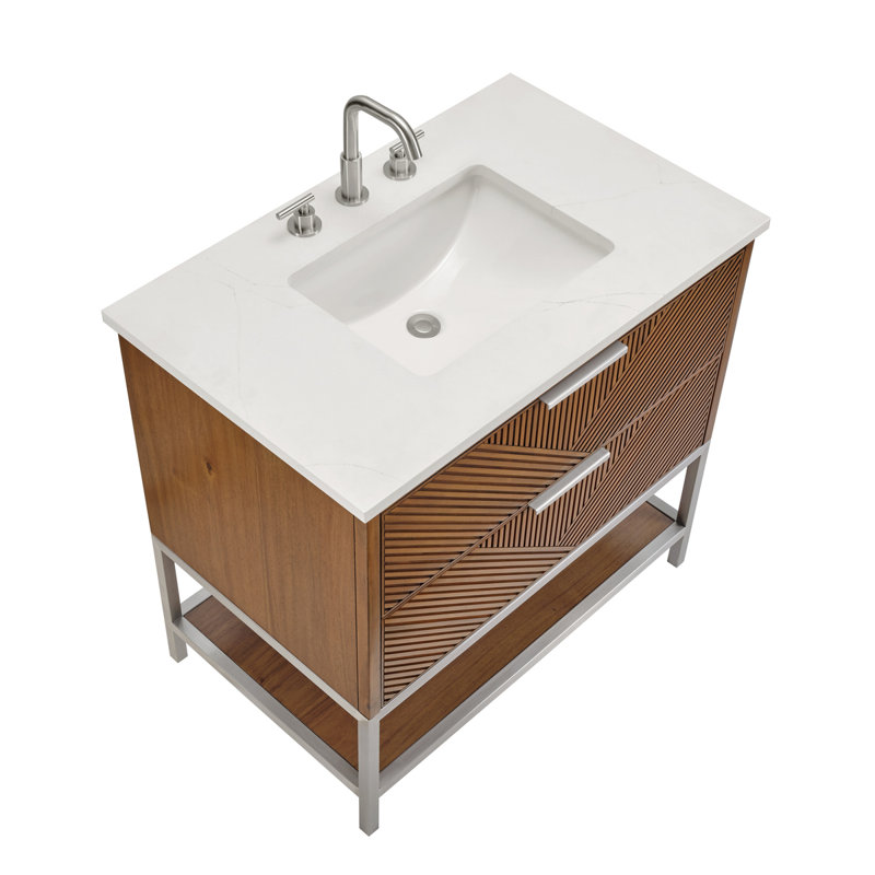 Diamond 36'' W Single Vanity, Italian Carrara Marble, Walnut, Brushed Nickel