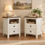 Table de chevet Brigman 18 po W avec station de recharge, table d'appoint de style ferme avec 2 tiroirs et rangement ouvert (ensemble de 2)-1703381761-1703381775