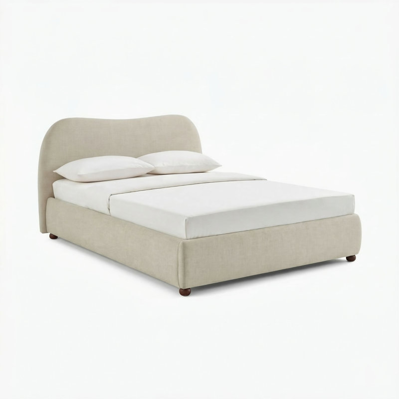 Mabelle Upholstered Ottoman Storage Bed, King, Cream Fabric