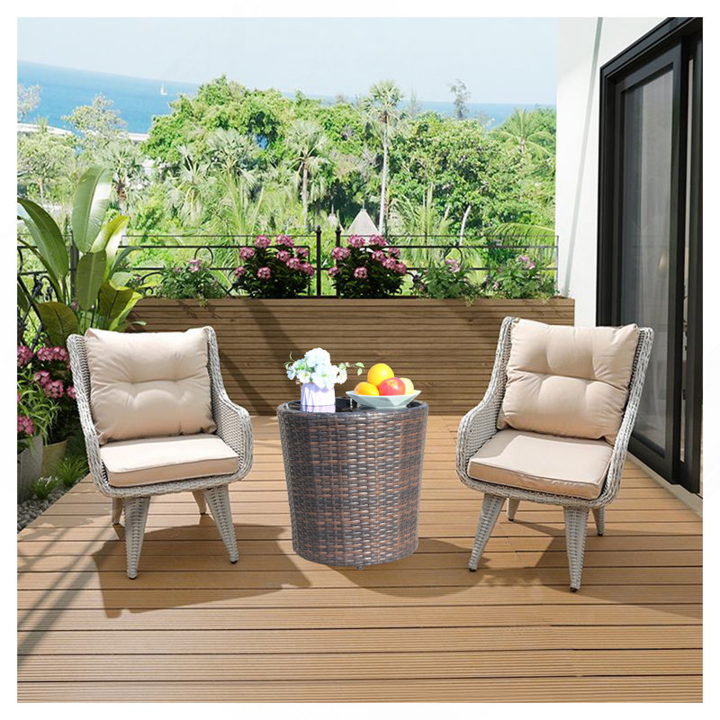 Outdoor Patio Furniture 1 Round Coffee Table, With Black Tempered Glass