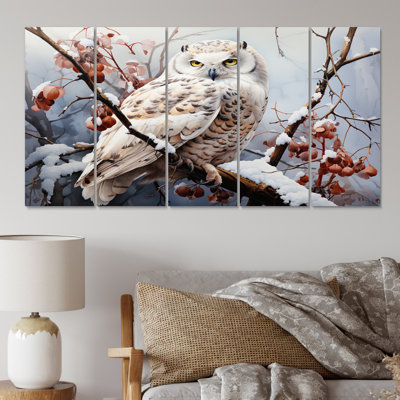 «Snowy Owl Winter III», reproduction d'art sur toile, 5 panneaux égaux