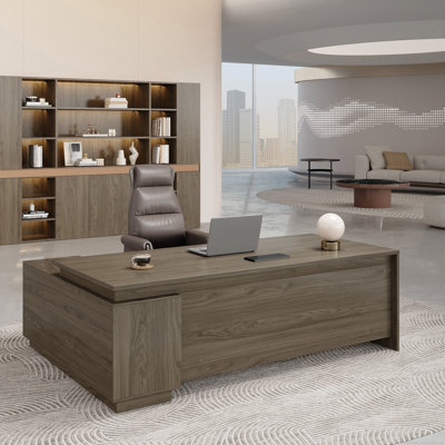 L-Shaped Executive Desk with Built-In Electrical Outlet