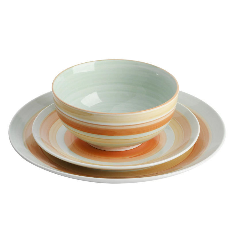 Service de table en céramique fine à rayures vintage 12 pièces Ebern Designs